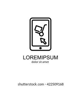 Web line icon. Trolley and smartphone; online service, delivery icon