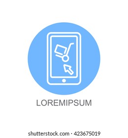 Web line icon. Trolley and smartphone; online service, delivery icon
