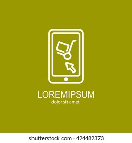 Web line icon. Trolley and smartphone; online service, delivery icon