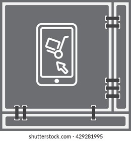 Web line icon. Trolley and smartphone; online service, delivery icon
