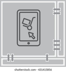 Web line icon. Trolley and smartphone; online service, delivery icon