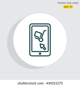 Web line icon. Trolley and smartphone; online service, delivery icon