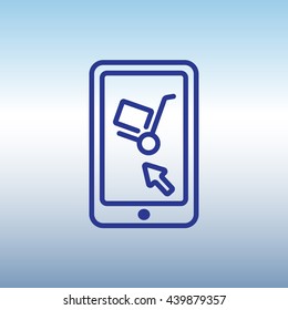 Web line icon. Trolley and smartphone; online service, delivery icon