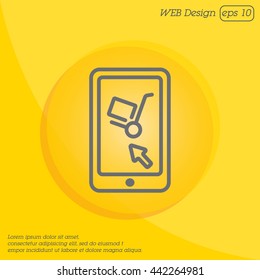 Web line icon. Trolley and smartphone; online service, delivery icon