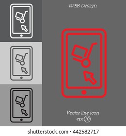 Web line icon. Trolley and smartphone; online service, delivery icon
