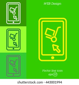 Web line icon. Trolley and smartphone; online service, delivery icon