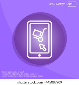 Web line icon. Trolley and smartphone; online service, delivery icon