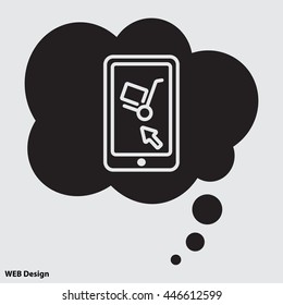 Web line icon. Trolley and smartphone; online service, delivery icon