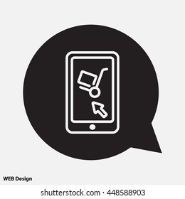 Web line icon. Trolley and smartphone; online service, delivery icon