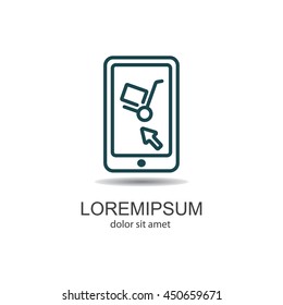 Web line icon. Trolley and smartphone; online service, delivery icon