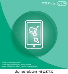 Web line icon. Trolley and smartphone; online service, delivery icon