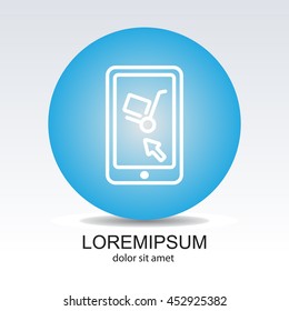 Web line icon. Trolley and smartphone; online service, delivery icon