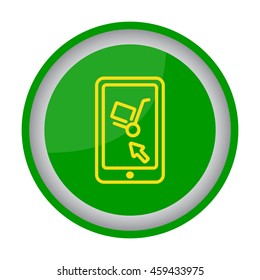 Web line icon. Trolley and smartphone; online service, delivery icon