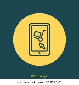Web line icon. Trolley and smartphone; online service, delivery icon