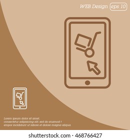 Web line icon. Trolley and smartphone; online service, delivery icon
