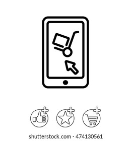 Web line icon. Trolley and smartphone; online service, delivery icon