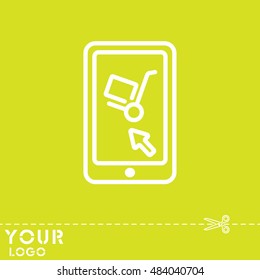 Web line icon. Trolley and smartphone; online service, delivery icon