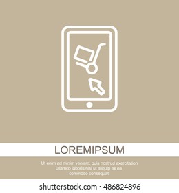 Web line icon. Trolley and smartphone; online service, delivery icon