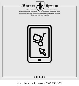 Web line icon. Trolley and smartphone; online service, delivery icon