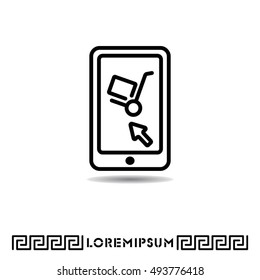 Web line icon. Trolley and smartphone; online service, delivery icon