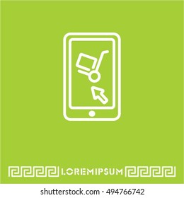 Web line icon. Trolley and smartphone; online service, delivery icon