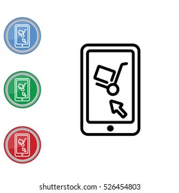 Web line icon. Trolley and smartphone; online service, delivery icon