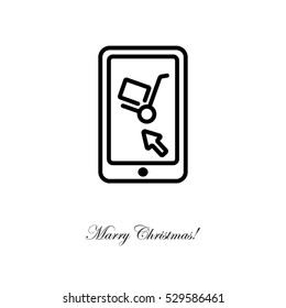 Web line icon. Trolley and smartphone; online service, delivery icon