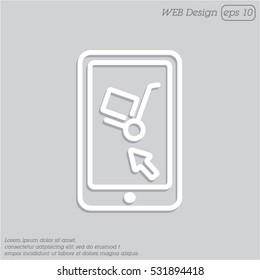 Web line icon. Trolley and smartphone; online service, delivery icon