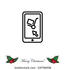 Web line icon. Trolley and smartphone; online service, delivery icon