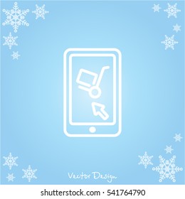 Web line icon. Trolley and smartphone; online service, delivery icon