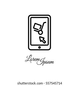 Web line icon. Trolley and smartphone; online service, delivery icon