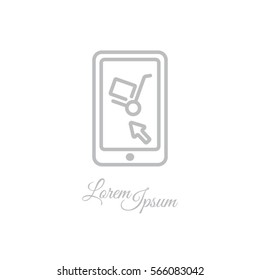 Web line icon. Trolley and smartphone; online service, delivery icon