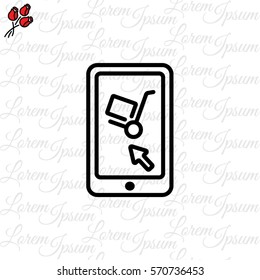 Web line icon. Trolley and smartphone; online service, delivery icon