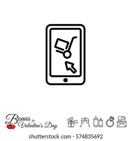 Web line icon. Trolley and smartphone; online service, delivery icon
