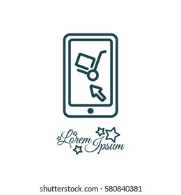 Web line icon. Trolley and smartphone; online service, delivery icon