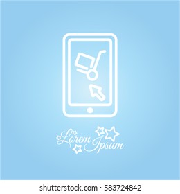 Web line icon. Trolley and smartphone; online service, delivery icon
