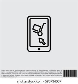 Web line icon. Trolley and smartphone; online service, delivery icon