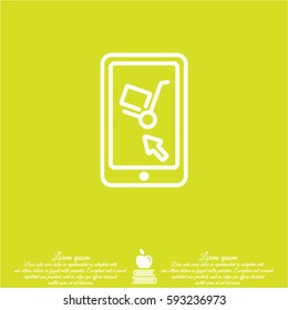 Web line icon. Trolley and smartphone; online service, delivery icon