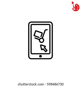 Web line icon. Trolley and smartphone; online service, delivery icon