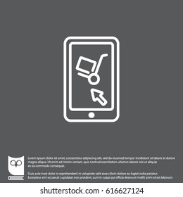 Web line icon. Trolley and smartphone; online service, delivery icon