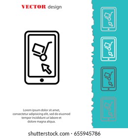Web line icon. Trolley and smartphone; online service, delivery icon