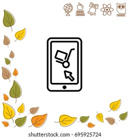 Web line icon. Trolley and smartphone; online service, delivery icon