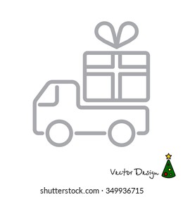 Web line icon. Truck with a gift, Delivery icon