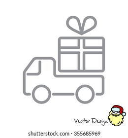 Web line icon. Truck with a gift, Delivery icon