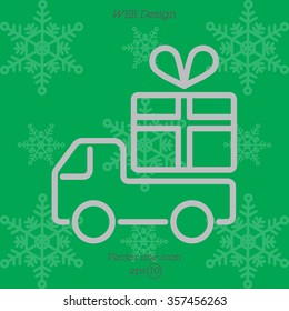 Web line icon. Truck with a gift, Delivery icon