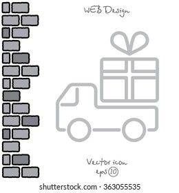 Web line icon. Truck with a gift, Delivery icon