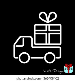 Web line icon. Truck with a gift, Delivery icon