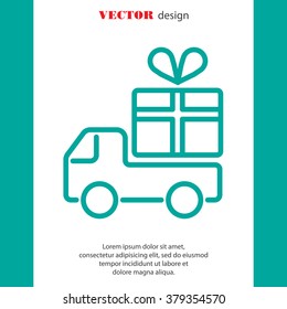 Web line icon. Truck with a gift, Delivery icon