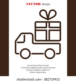 Web line icon. Truck with a gift, Delivery icon
