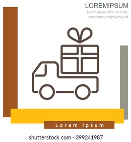 Web line icon. Truck with a gift, Delivery icon